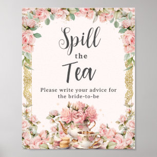 ヴィンテージピンクフローラハイティーパーティーが茶にこぼす ポスター
