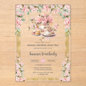 ヴィンテージピンクフローラハイティーパーティーブライダルシャワー アクリル招待状 (正面)