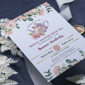 ヴィンテージピンクフローラハイティーパーティーブライダルシャワー 招待状