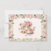 ヴィンテージピンクフローラハイティーパーティーベビーブライダル 出欠カード (裏面)