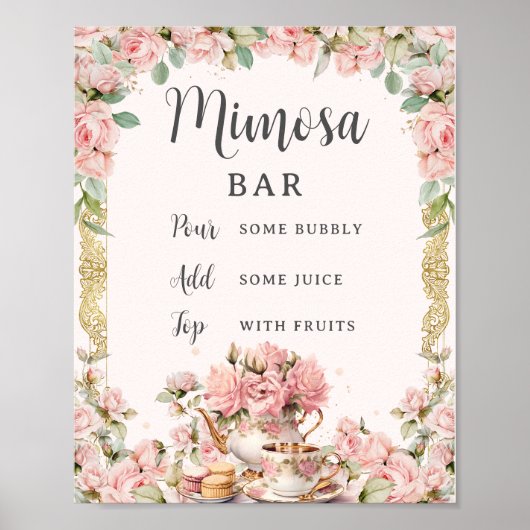 ヴィンテージピンクフローラハイティーブライダルシャワーミモサ ポスター (正面)