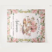 ヴィンテージピンクフローラハイティーベビーブライダルシャワー タペストリー (正面(横))