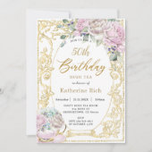 ヴィンテージピンクフローラハイティー誕生日ANY AGE 招待状 (正面)