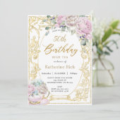 ヴィンテージピンクフローラハイティー誕生日ANY AGE 招待状 (スタンド正面)