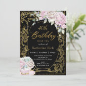 ヴィンテージピンクフローラハイティー誕生日ANY AGE Invi 招待状 (スタンド正面)