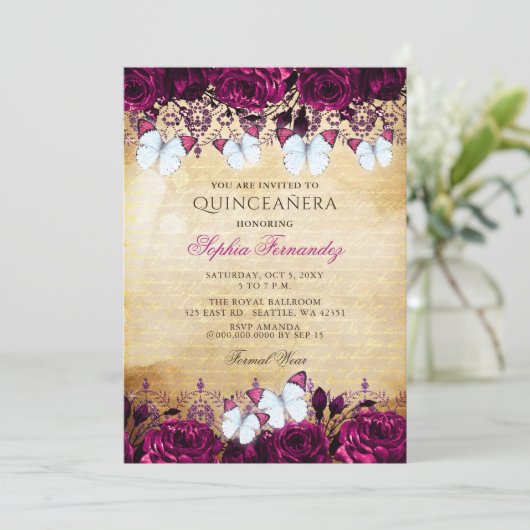 ヴィンテージピンクフローラバタフライキンセアニラ 招待状 (スタンド正面)