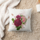 ヴィンテージピンクフローラバタフライブーケ クッション (ブランケット)