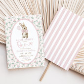 ヴィンテージピンクフローラバニーラビット1stバースデーガール 招待状