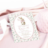 ヴィンテージピンクフローラバニーラビット1stバースデーガール 招待状