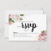 ヴィンテージピンクフローラバラネイビーブルーウェディングRSVP 出欠カード (正面)