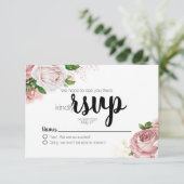 ヴィンテージピンクフローラバラネイビーブルーウェディングRSVP 出欠カード (スタンド正面)