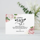 ヴィンテージピンクフローラバラネイビーブルーウェディングRSVP 出欠カード (スタンド正面)