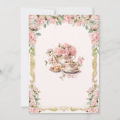 ヴィンテージピンクフローラバラハイティーパーティー誕生日 招待状 (裏面)