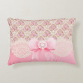 ヴィンテージピンクフローラバラリボン及びレース アクセントクッション (正面)