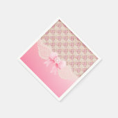 ヴィンテージピンクフローラバラリボン及びレース スタンダードカクテルナプキン (角)