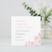 ヴィンテージピンクフローラバラレースススクエア結婚ズ 招待状 (スタンド正面)