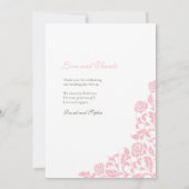 ヴィンテージピンクフローラバラレース結婚フォト感謝していズ サンキューカード (裏面)