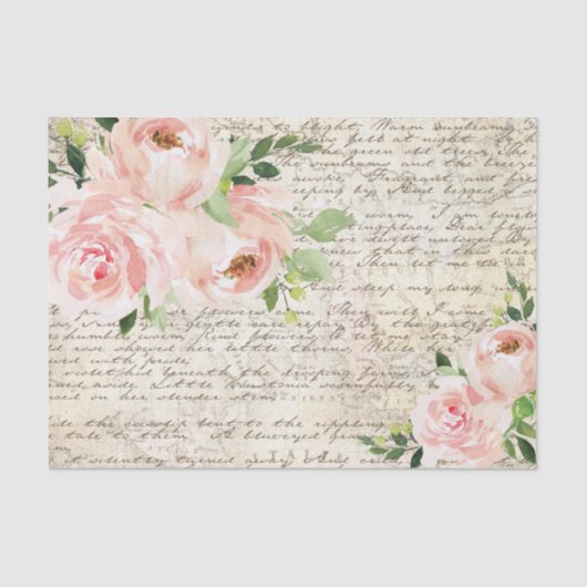 ヴィンテージピンクフローラバラ旧文字の切り離し 薄葉紙 (正面)