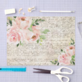 ヴィンテージピンクフローラバラ旧文字の切り離し 薄葉紙 (クラフト)