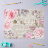 ヴィンテージピンクフローラバラ旧文字の切り離し 薄葉紙 (クラフト)