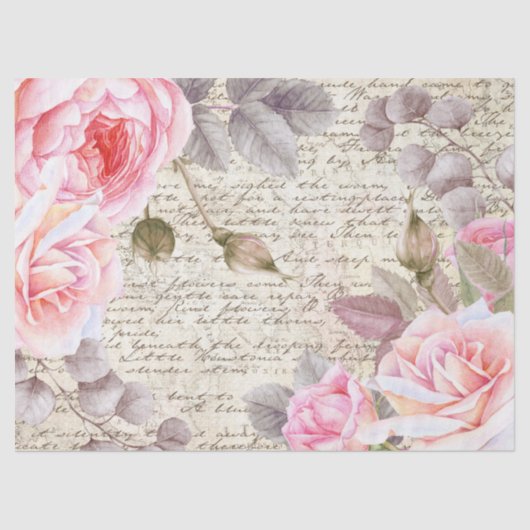 ヴィンテージピンクフローラバラ旧文字の切り離し 薄葉紙 (正面)