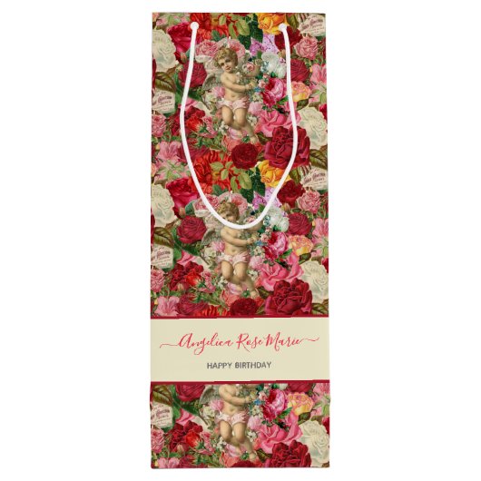 ヴィンテージピンクフローラビクトリアンチェルブ ワインギフトバッグ (裏面)