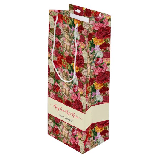 ヴィンテージピンクフローラビクトリアンチェルブ ワインギフトバッグ (正面アングル)
