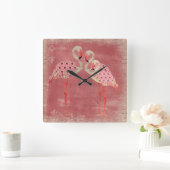 ヴィンテージピンクフローラフラミンゴスクロック スクエア壁時計 (ホーム)