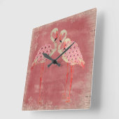 ヴィンテージピンクフローラフラミンゴスクロック スクエア壁時計 (傾斜)