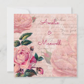 ヴィンテージピンクフローラフランスのエフェラブライダルシャワー 招待状 (裏面)