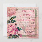 ヴィンテージピンクフローラフランスのエフェラブライダルシャワー 招待状 (正面)