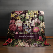 ヴィンテージピンクフローラブラックパターンモノグラム フリースブランケット