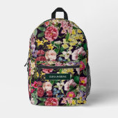 ヴィンテージピンクフローラブラックパターンモノグラム プリントバックパック (正面)