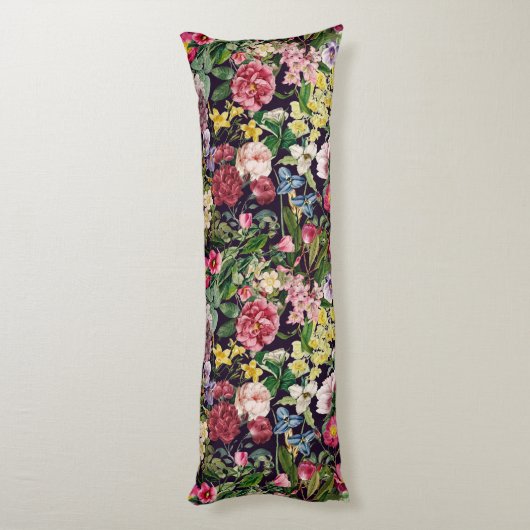 ヴィンテージピンクフローラブラックパターンモノグラム ボディピロー (裏面 (縦))