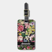 ヴィンテージピンクフローラブラックパターンモノグラム ラゲッジタグ (正面縦)