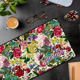 ヴィンテージピンクフローラベージュ模様モノグラム デスクマット