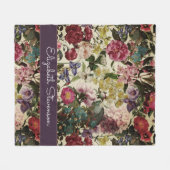 ヴィンテージピンクフローラベージュ模様モノグラム フリースブランケット (正面(横))