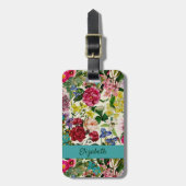 ヴィンテージピンクフローラベージュ模様モノグラム ラゲッジタグ (正面縦)