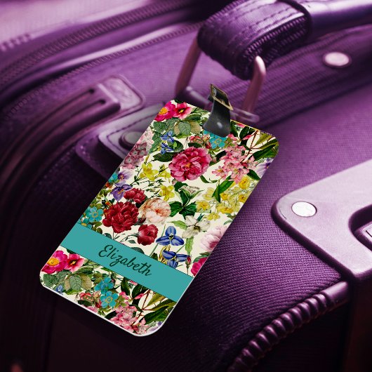 ヴィンテージピンクフローラベージュ模様モノグラム ラゲッジタグ