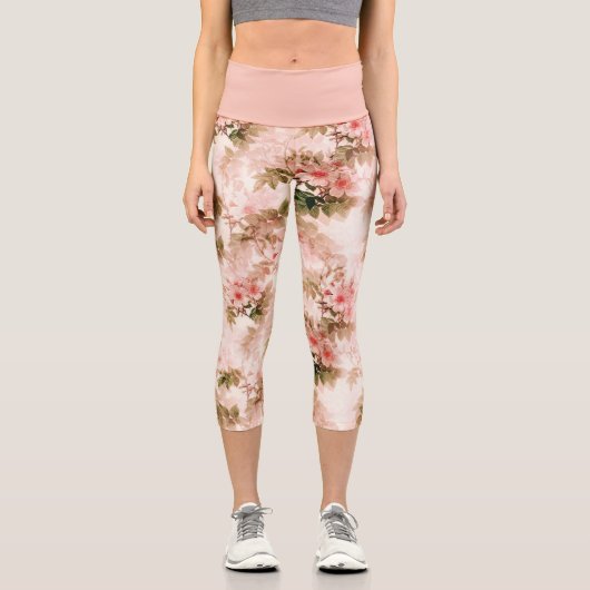 ヴィンテージピンクフローラヨガエクササイズ カプリレギンス (正面)