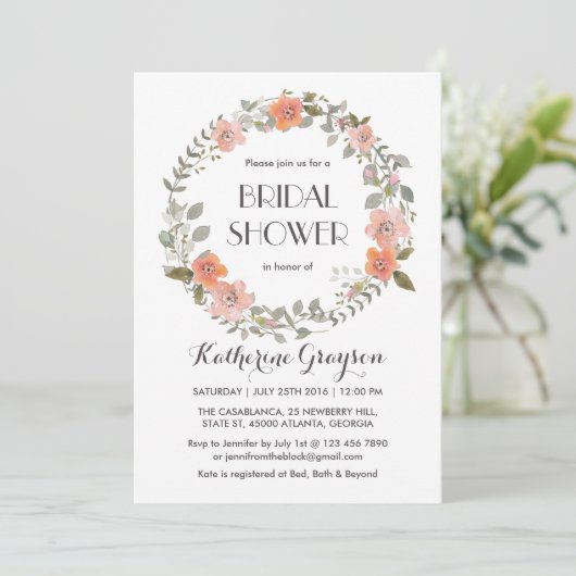 ヴィンテージピンクフローラリースブライダルシャワー招待状 招待状 (スタンド正面)