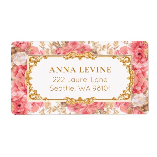 ヴィンテージピンクフローラロマンチック金ゴールドフレーム ラベル (正面)