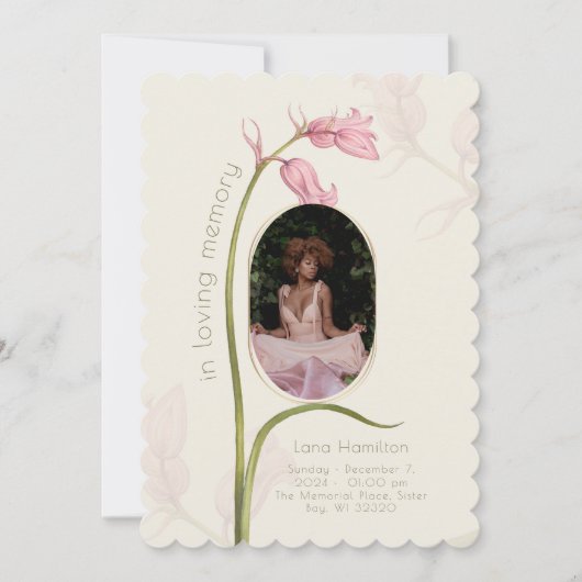 ヴィンテージピンクフローラ写真葬儀プログラム 招待状 (正面)