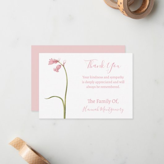 ヴィンテージピンクフローラ悔やみや弔慰サンキューカード ノートカード (正面/裏面インサイチュ)