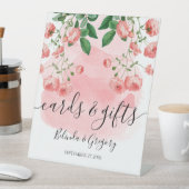 ヴィンテージピンクフローラ植物性結婚式カードギフト 台座サイン (インサイチュ)
