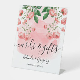 ヴィンテージピンクフローラ植物性結婚式カードギフト 台座サイン