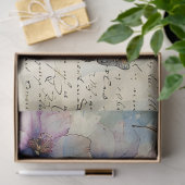 ヴィンテージピンクフローラ水彩オンアンティーク紙 薄葉紙 (ギフト)