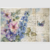 ヴィンテージピンクフローラ水彩オンアンティーク紙 薄葉紙 (正面)