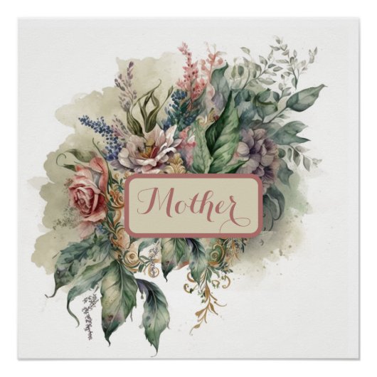 ヴィンテージピンクフローラ水彩 ポスター (正面)