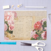 ヴィンテージピンクフローラ真珠バタフライティッシュペーパー 薄葉紙 (クラフト)